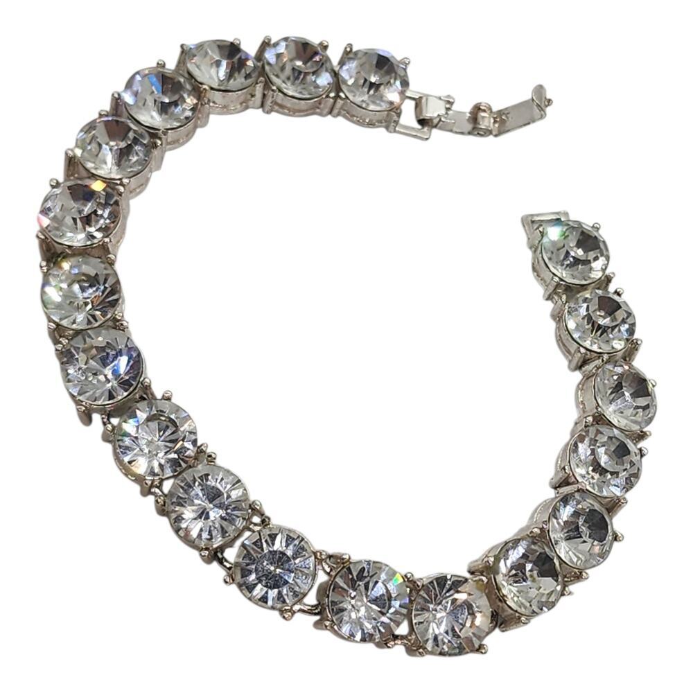 Vintage BIG Rhinestone Tennis Bracelet Chunky 1970s Prisms Sparkle Big